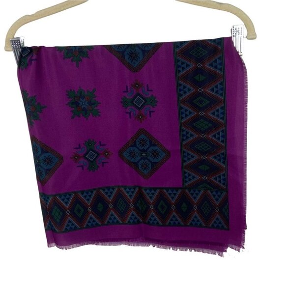 Bohemian Purple Plum Square Blanket Scarf Blue 30.5" by 30.5" Boho Print Fringe - Picture 2 of 9